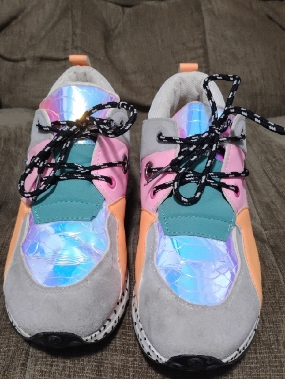 Iridescent Multi-Color Chunky Sneakers - Pink, Teal, Peach, Gray